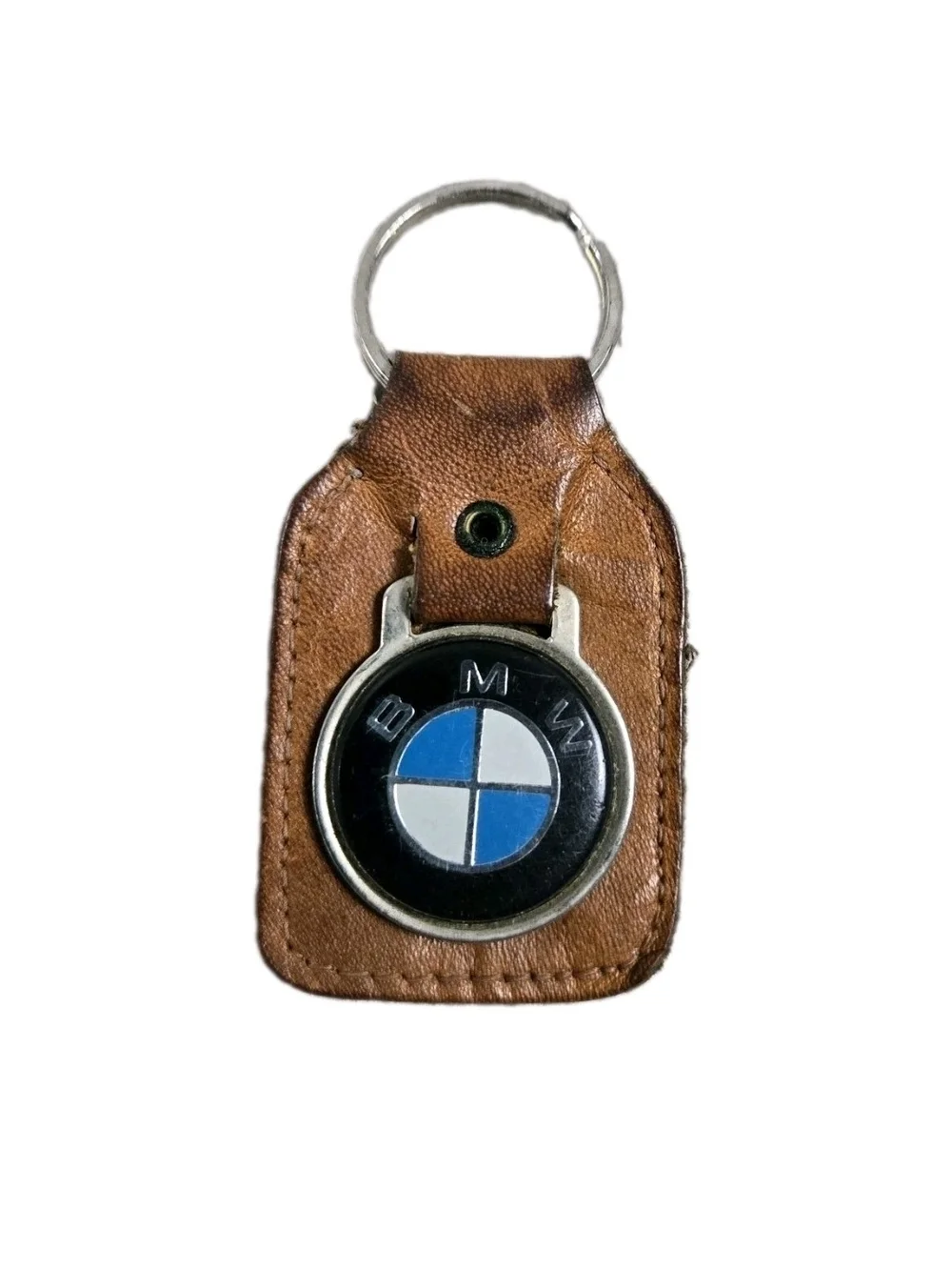 Vintage Classic Brown Leather BMW Keychain Charm Vehicle Enthusiast Collector